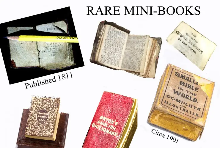 Rare miniature books from the collection, including a Bible published in 1811